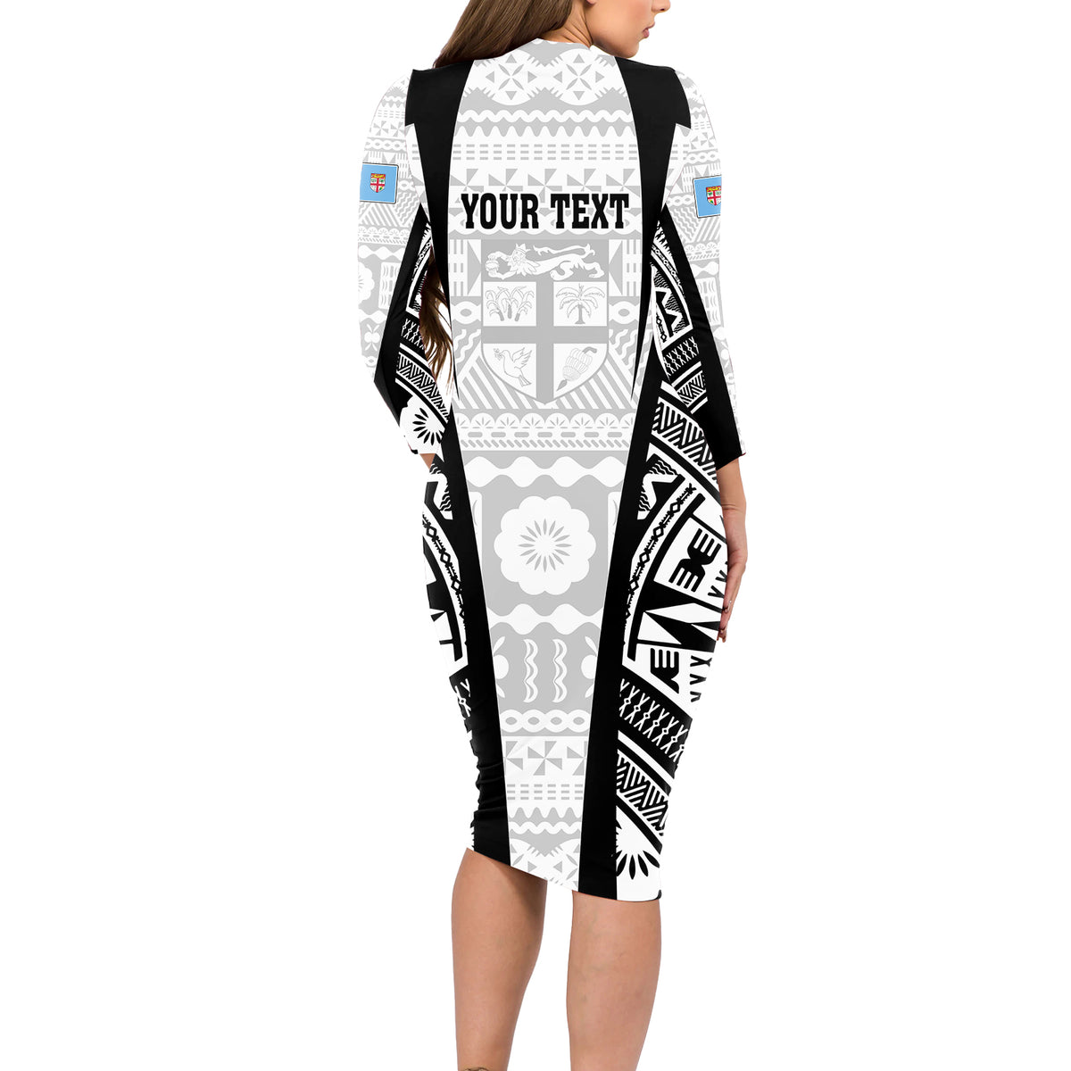 Personalised Fiji Rugby Long Sleeve Bodycon Dress 2023 World Cup History Makers - White Ver - Wonder Print Shop