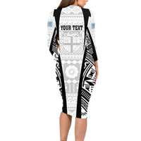 Personalised Fiji Rugby Long Sleeve Bodycon Dress 2023 World Cup History Makers - White Ver - Wonder Print Shop