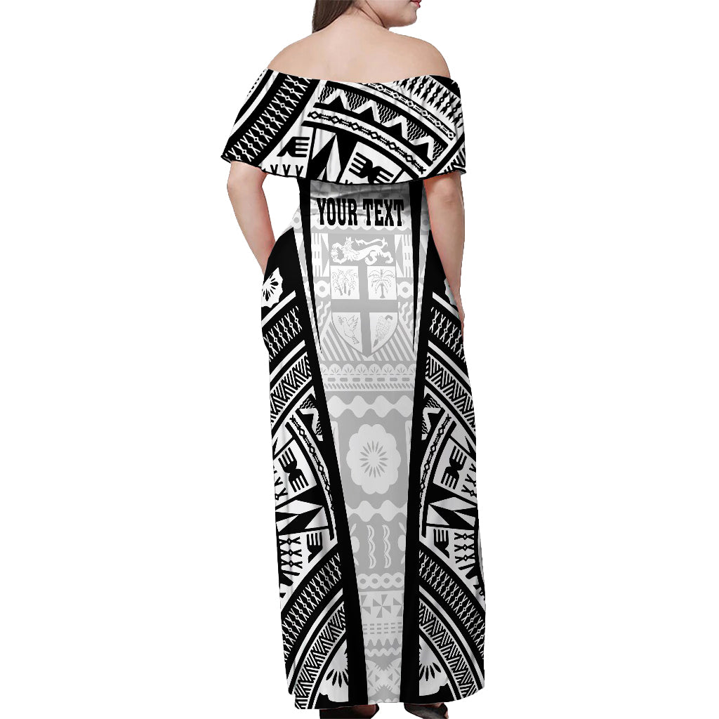 Personalised Fiji Rugby Off Shoulder Maxi Dress 2023 World Cup History Makers - White Ver - Wonder Print Shop