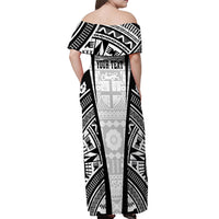 Personalised Fiji Rugby Off Shoulder Maxi Dress 2023 World Cup History Makers - White Ver - Wonder Print Shop