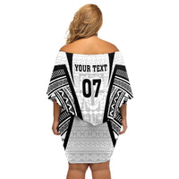 Personalised Fiji Rugby Off Shoulder Short Dress 2023 World Cup History Makers - White Ver - Wonder Print Shop