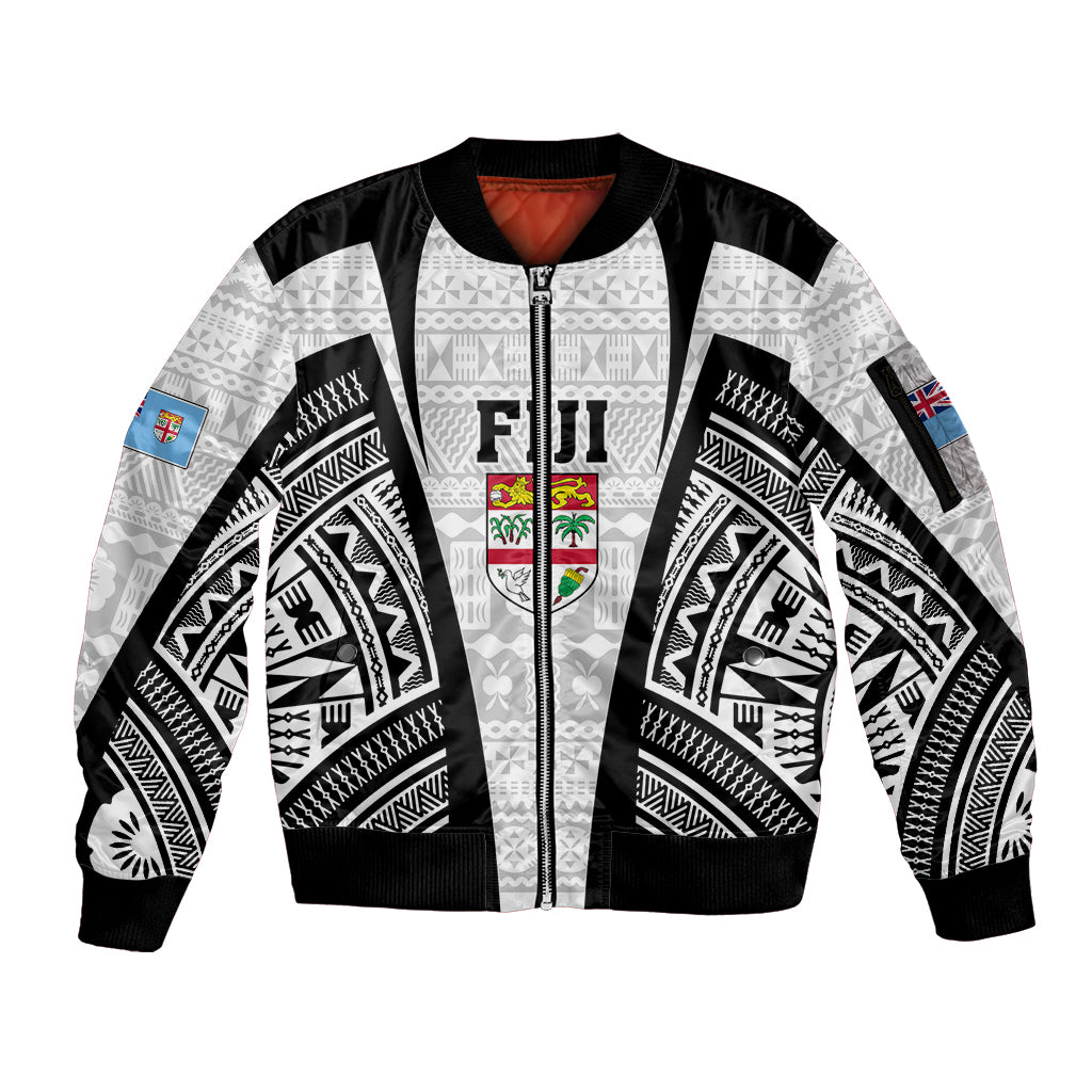 Personalised Fiji Rugby Sleeve Zip Bomber Jacket 2023 World Cup History Makers - White Ver - Wonder Print Shop