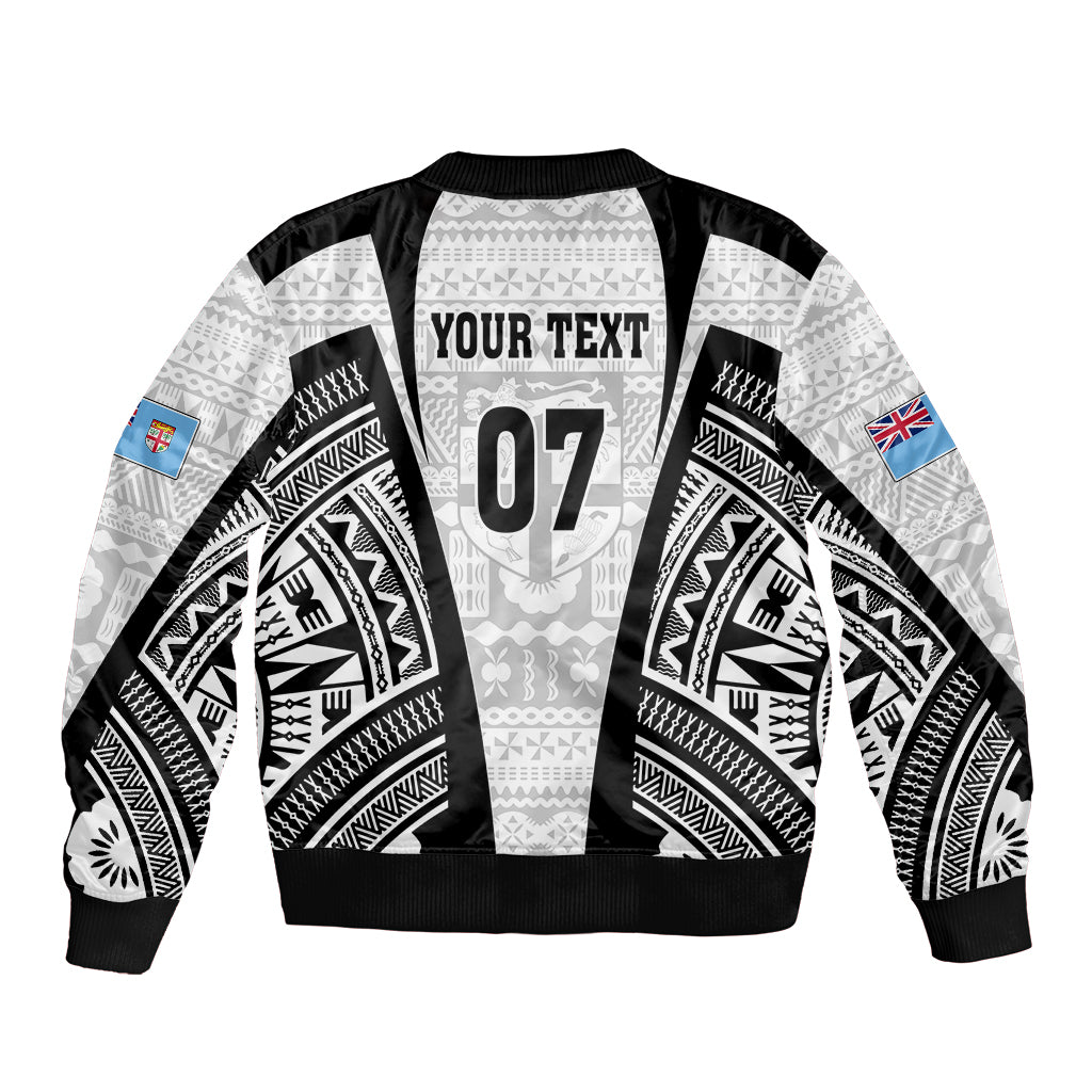 Personalised Fiji Rugby Sleeve Zip Bomber Jacket 2023 World Cup History Makers - White Ver - Wonder Print Shop