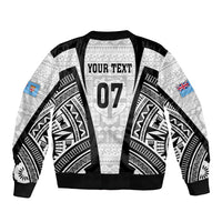 Personalised Fiji Rugby Sleeve Zip Bomber Jacket 2023 World Cup History Makers - White Ver - Wonder Print Shop