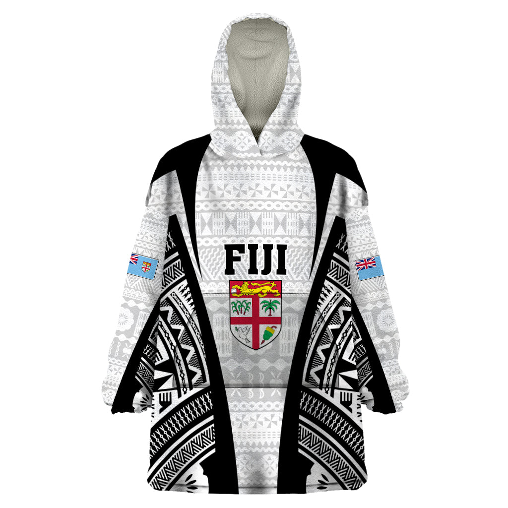 Personalised Fiji Rugby Wearable Blanket Hoodie 2023 World Cup History Makers - White Ver - Wonder Print Shop