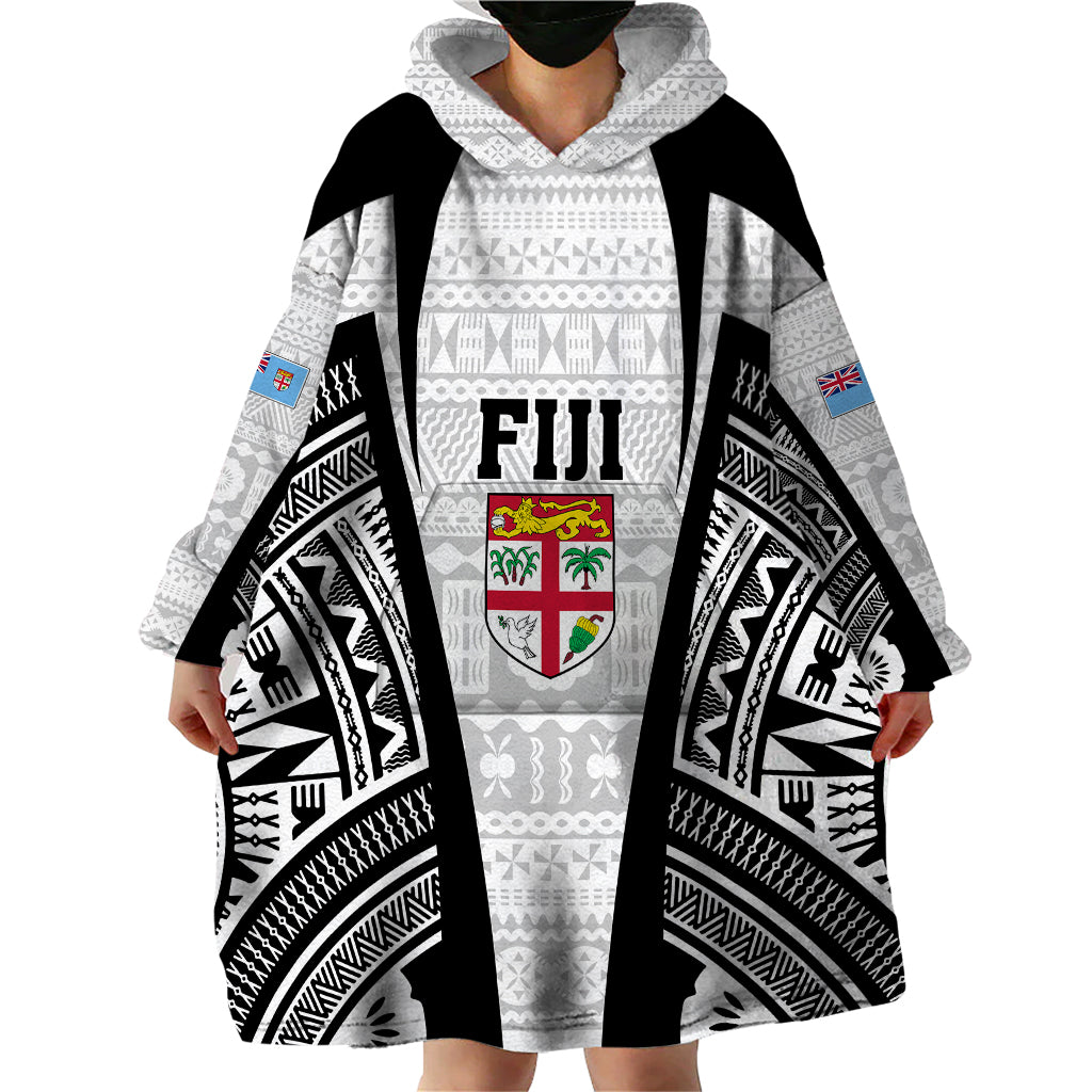 Personalised Fiji Rugby Wearable Blanket Hoodie 2023 World Cup History Makers - White Ver - Wonder Print Shop