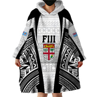 Personalised Fiji Rugby Wearable Blanket Hoodie 2023 World Cup History Makers - White Ver - Wonder Print Shop