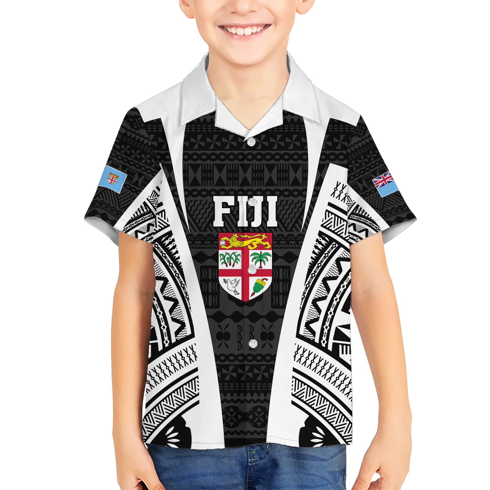 personalised-fiji-rugby-kid-hawaiian-shirt-2023-world-cup-history-makers-black-ver
