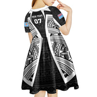 Personalised Fiji Rugby Kid Short Sleeve Dress 2023 World Cup History Makers - Black Ver - Wonder Print Shop