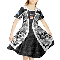 Personalised Fiji Rugby Kid Short Sleeve Dress 2023 World Cup History Makers - Black Ver - Wonder Print Shop