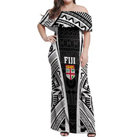 Personalised Fiji Rugby Off Shoulder Maxi Dress 2023 World Cup History Makers - Black Ver - Wonder Print Shop