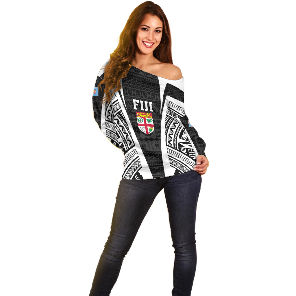 Personalised Fiji Rugby Off Shoulder Sweater 2023 World Cup History Makers - Black Ver - Wonder Print Shop
