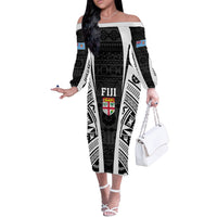 Personalised Fiji Rugby Off The Shoulder Long Sleeve Dress 2023 World Cup History Makers - Black Ver - Wonder Print Shop