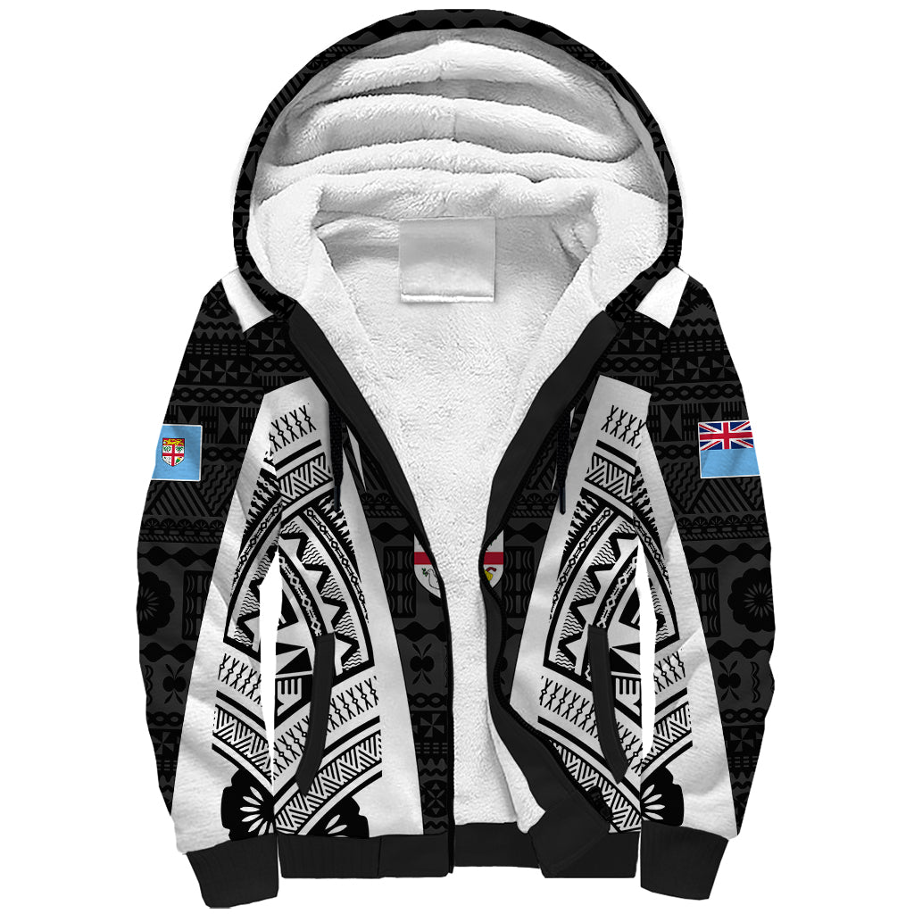 Personalised Fiji Rugby Sherpa Hoodie 2023 World Cup History Makers - Black Ver - Wonder Print Shop