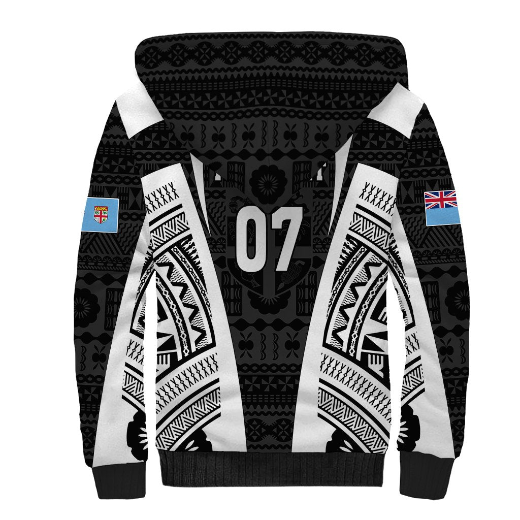 Personalised Fiji Rugby Sherpa Hoodie 2023 World Cup History Makers - Black Ver - Wonder Print Shop