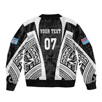 Personalised Fiji Rugby Sleeve Zip Bomber Jacket 2023 World Cup History Makers - Black Ver - Wonder Print Shop