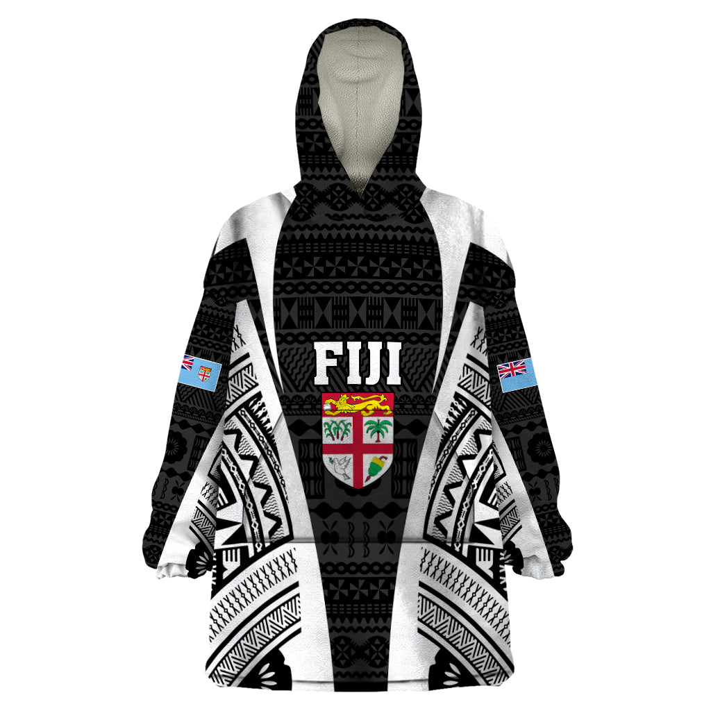 Personalised Fiji Rugby Wearable Blanket Hoodie 2023 World Cup History Makers - Black Ver - Wonder Print Shop
