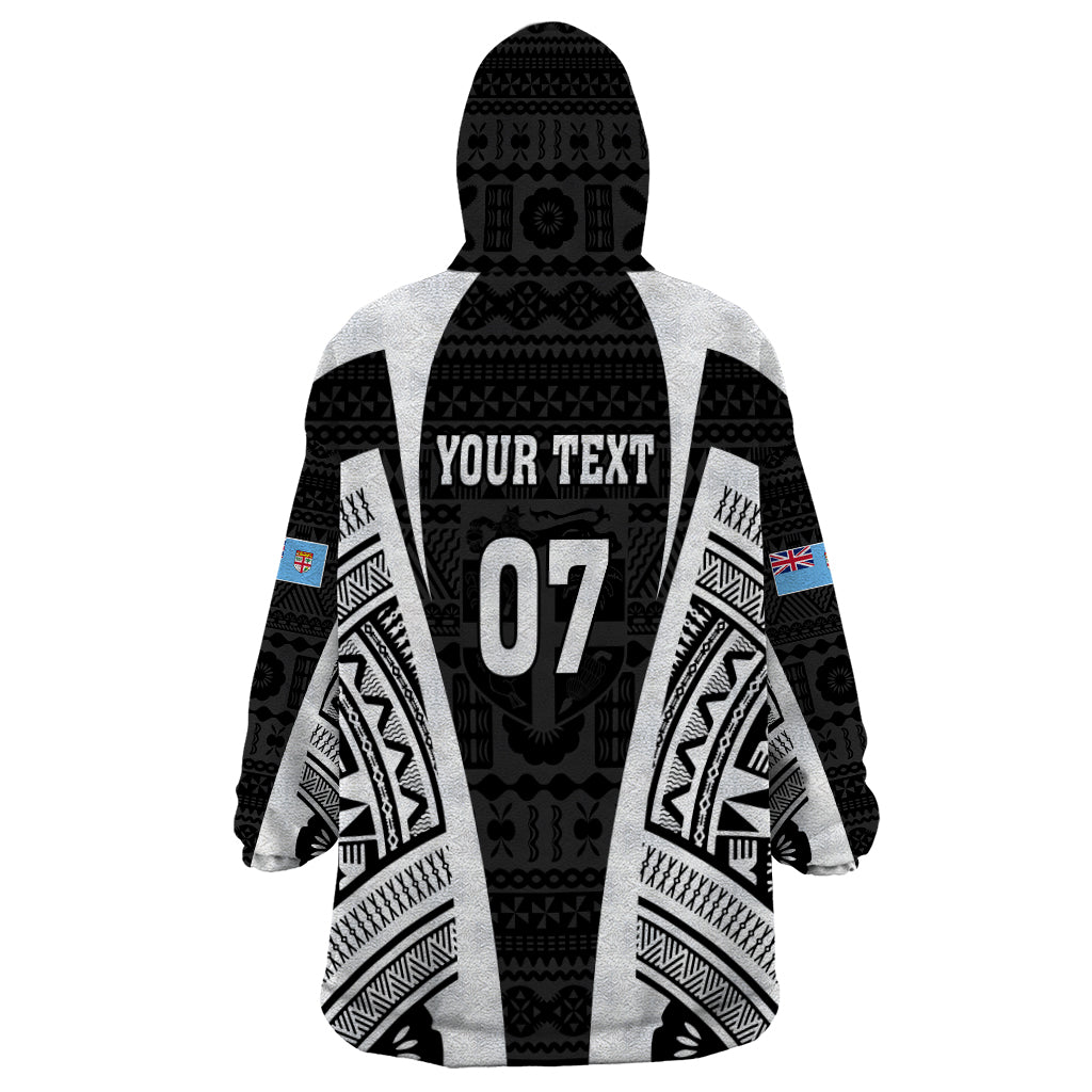Personalised Fiji Rugby Wearable Blanket Hoodie 2023 World Cup History Makers - Black Ver - Wonder Print Shop