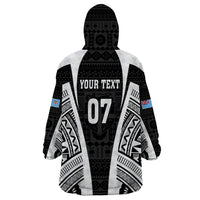 Personalised Fiji Rugby Wearable Blanket Hoodie 2023 World Cup History Makers - Black Ver - Wonder Print Shop