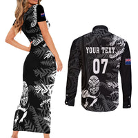 Personalised New Zealand Rugby Couples Matching Short Sleeve Bodycon Dress and Long Sleeve Button Shirts Silver Fern Basic 2023 World Cup LT7 - Wonder Print Shop