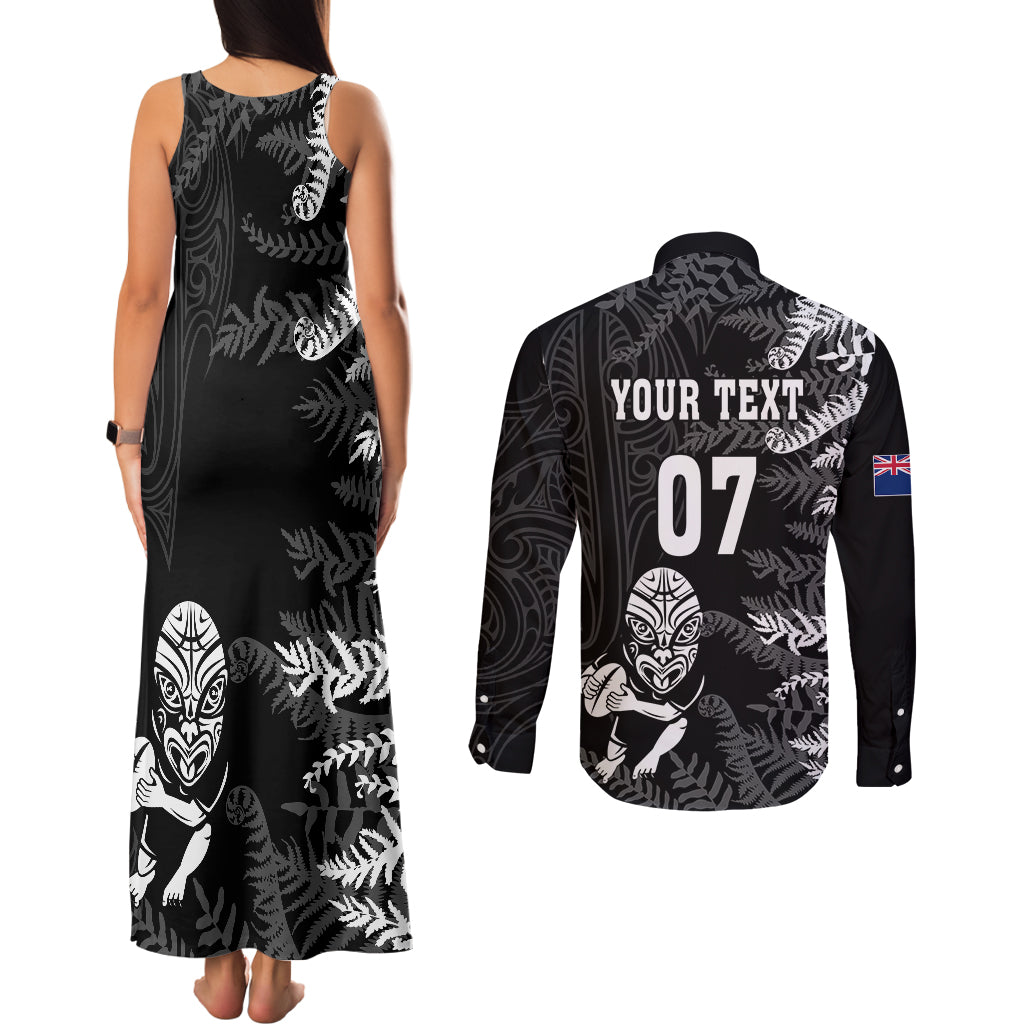 Personalised New Zealand Rugby Couples Matching Tank Maxi Dress and Long Sleeve Button Shirts Silver Fern Basic 2023 World Cup LT7 - Wonder Print Shop