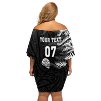 Personalised New Zealand Rugby Family Matching Off Shoulder Short Dress and Hawaiian Shirt Silver Fern Basic 2023 World Cup LT7 - Wonder Print Shop