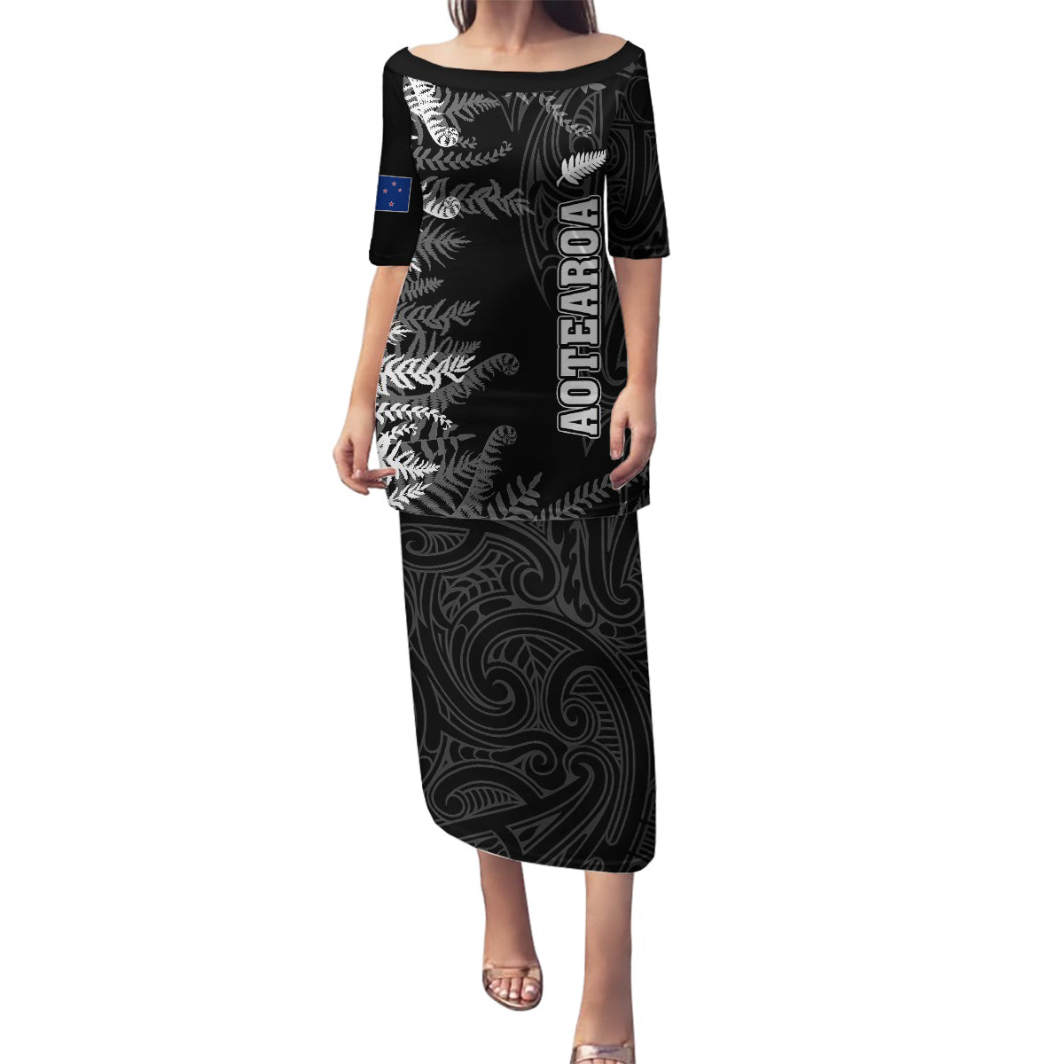 Personalised New Zealand Rugby Family Matching Puletasi Dress and Hawaiian Shirt Silver Fern Basic 2023 World Cup - Wonder Print Shop