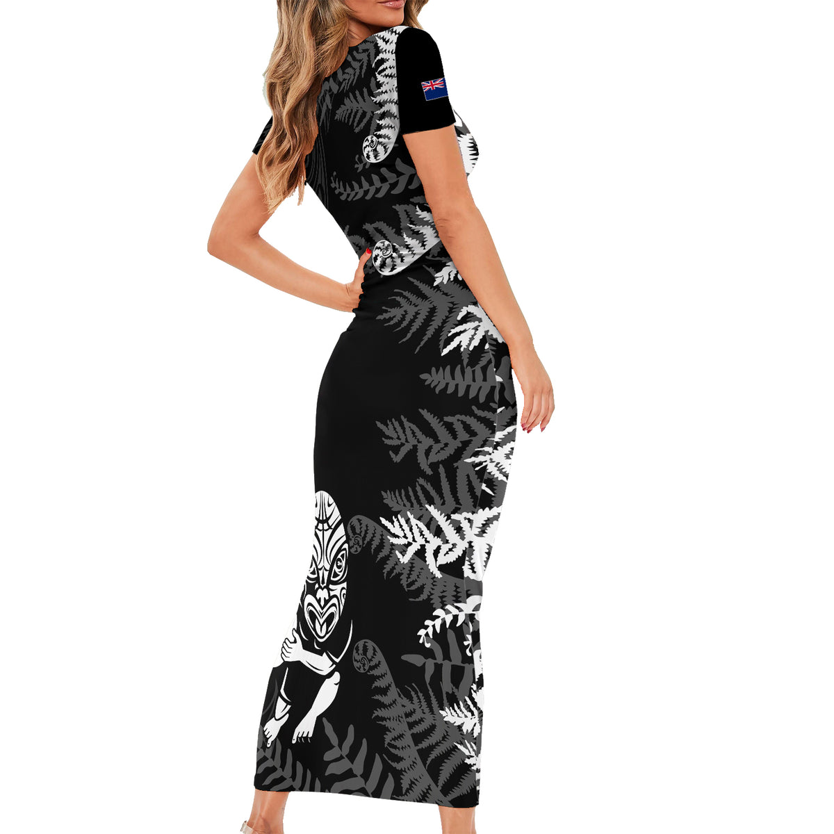 Personalised New Zealand Rugby Family Matching Short Sleeve Bodycon Dress and Hawaiian Shirt Silver Fern Basic 2023 World Cup - Wonder Print Shop