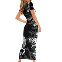 Personalised New Zealand Rugby Family Matching Short Sleeve Bodycon Dress and Hawaiian Shirt Silver Fern Basic 2023 World Cup - Wonder Print Shop