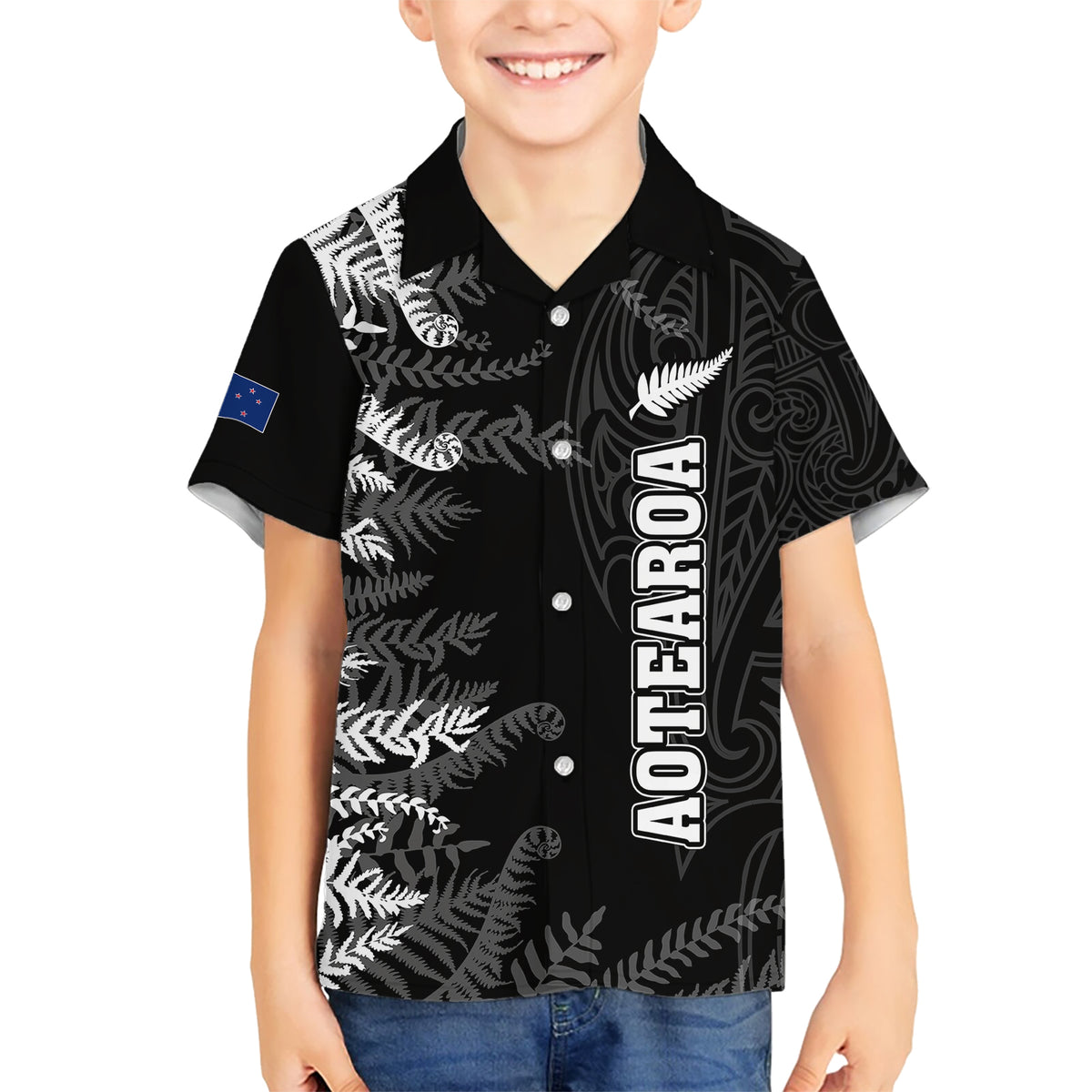 Personalised New Zealand Rugby Kid Hawaiian Shirt Silver Fern Basic 2023 World Cup - Wonder Print Shop