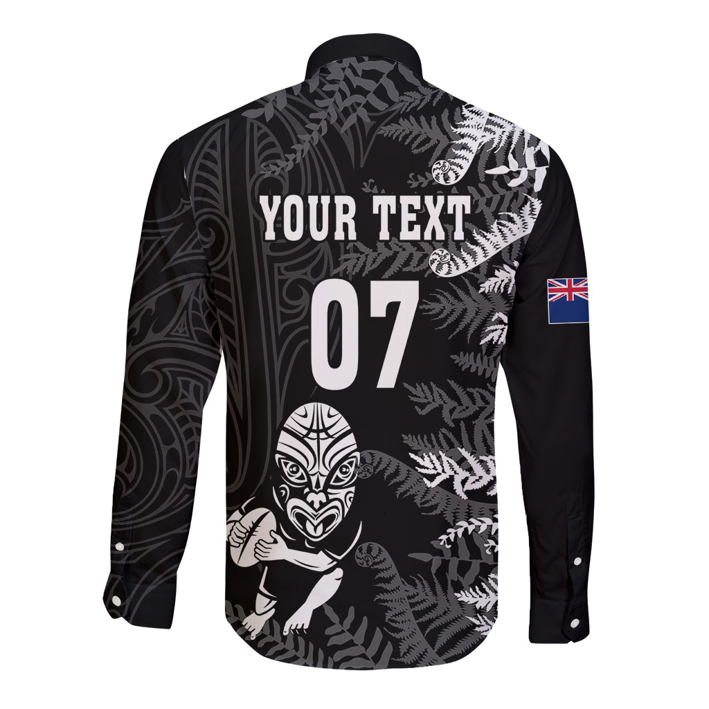 Personalised New Zealand Rugby Long Sleeve Button Shirt Silver Fern Basic 2023 World Cup - Wonder Print Shop