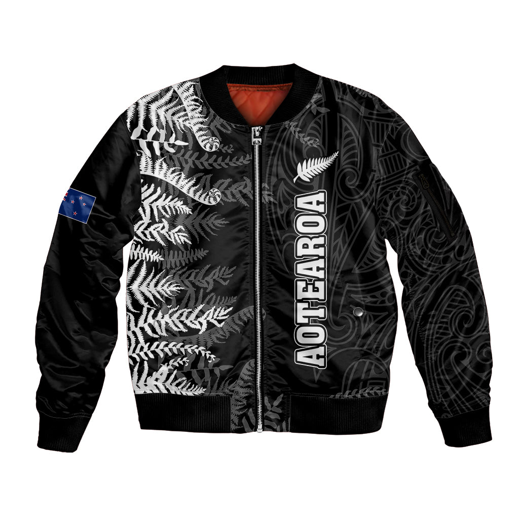 Personalised New Zealand Rugby Sleeve Zip Bomber Jacket Silver Fern Basic 2023 World Cup - Wonder Print Shop