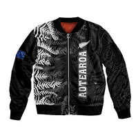 Personalised New Zealand Rugby Sleeve Zip Bomber Jacket Silver Fern Basic 2023 World Cup - Wonder Print Shop