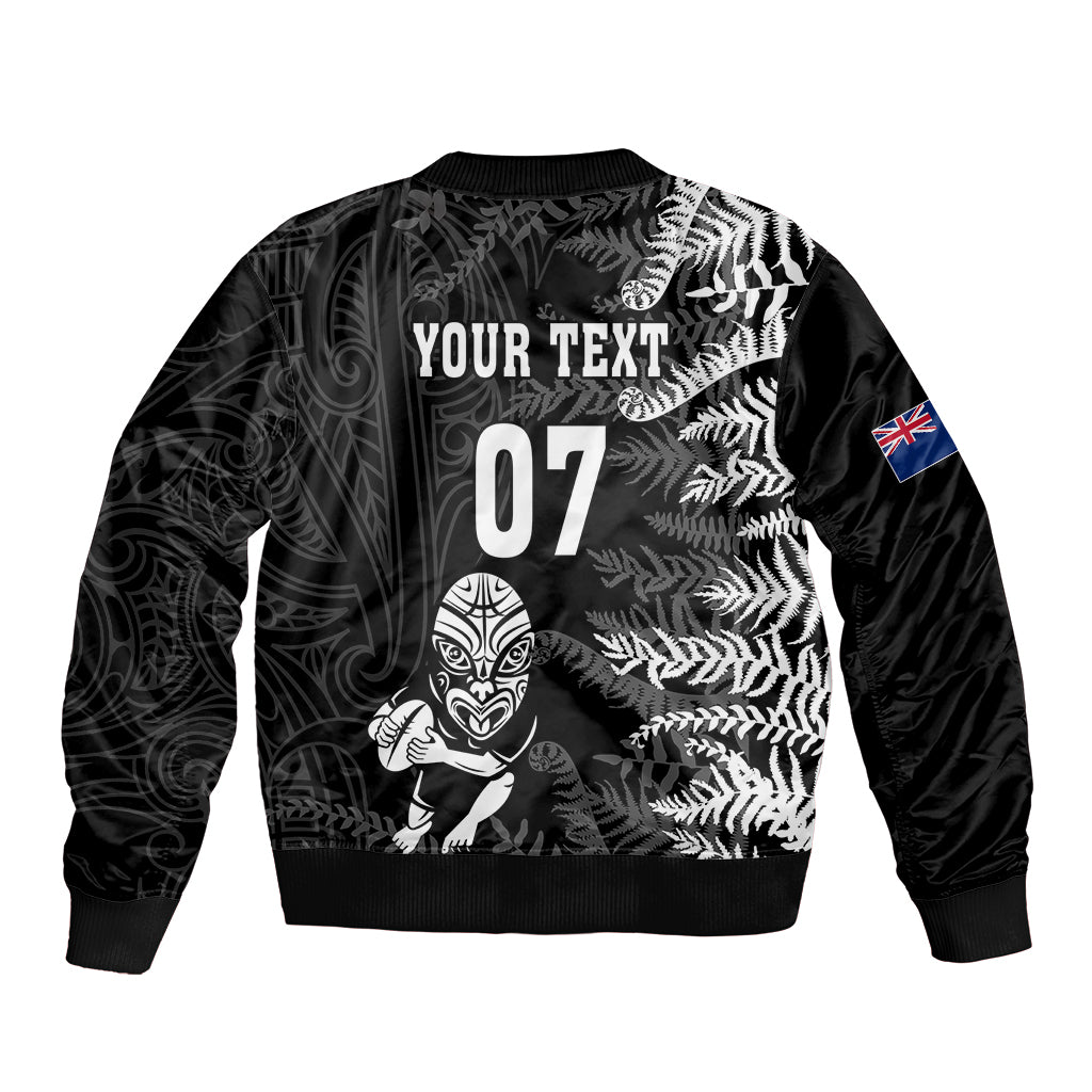 Personalised New Zealand Rugby Sleeve Zip Bomber Jacket Silver Fern Basic 2023 World Cup - Wonder Print Shop