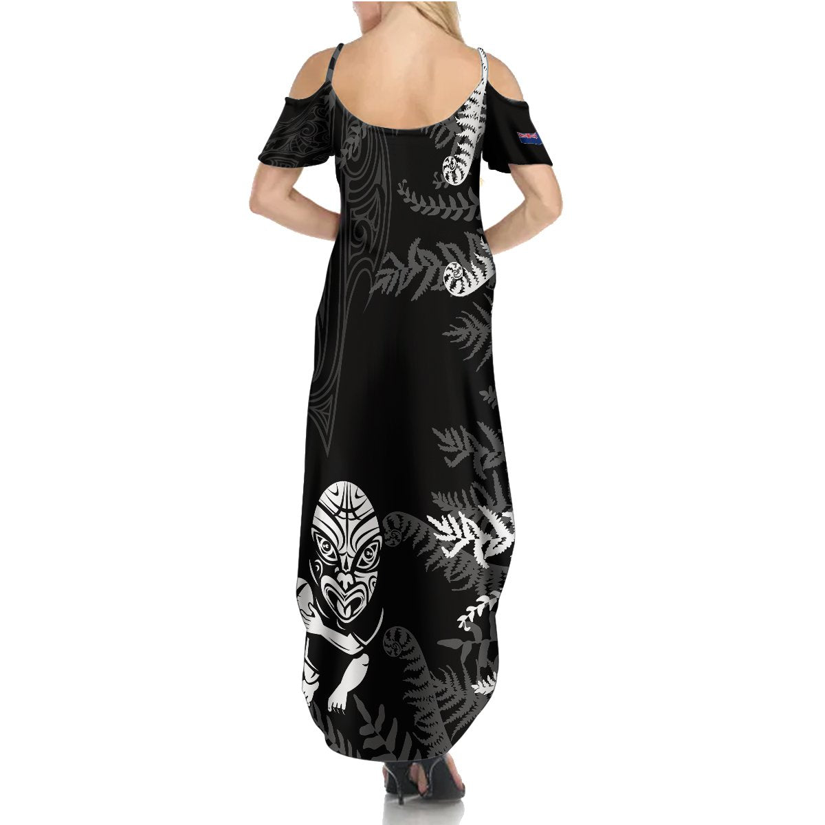 Personalised New Zealand Rugby Summer Maxi Dress Silver Fern Basic 2023 World Cup - Wonder Print Shop