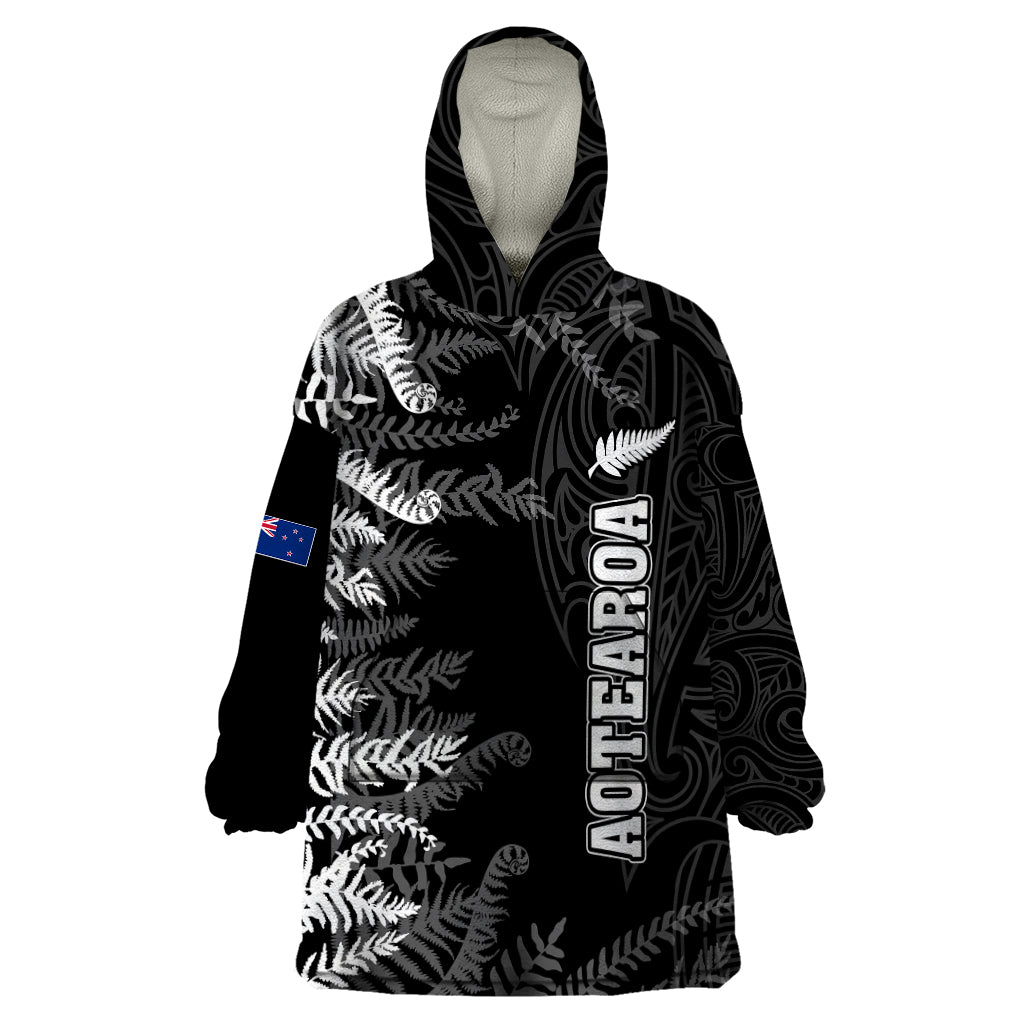 Personalised New Zealand Rugby Wearable Blanket Hoodie Silver Fern Basic 2023 World Cup - Wonder Print Shop