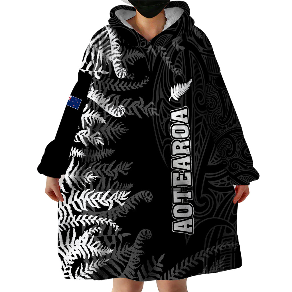 Personalised New Zealand Rugby Wearable Blanket Hoodie Silver Fern Basic 2023 World Cup - Wonder Print Shop