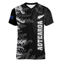 Personalised New Zealand Rugby Women V Neck T Shirt Silver Fern Basic 2023 World Cup - Wonder Print Shop