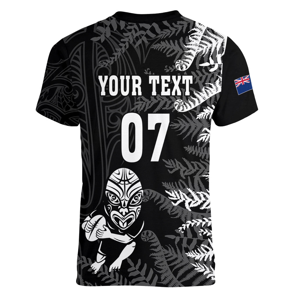 Personalised New Zealand Rugby Women V Neck T Shirt Silver Fern Basic 2023 World Cup - Wonder Print Shop