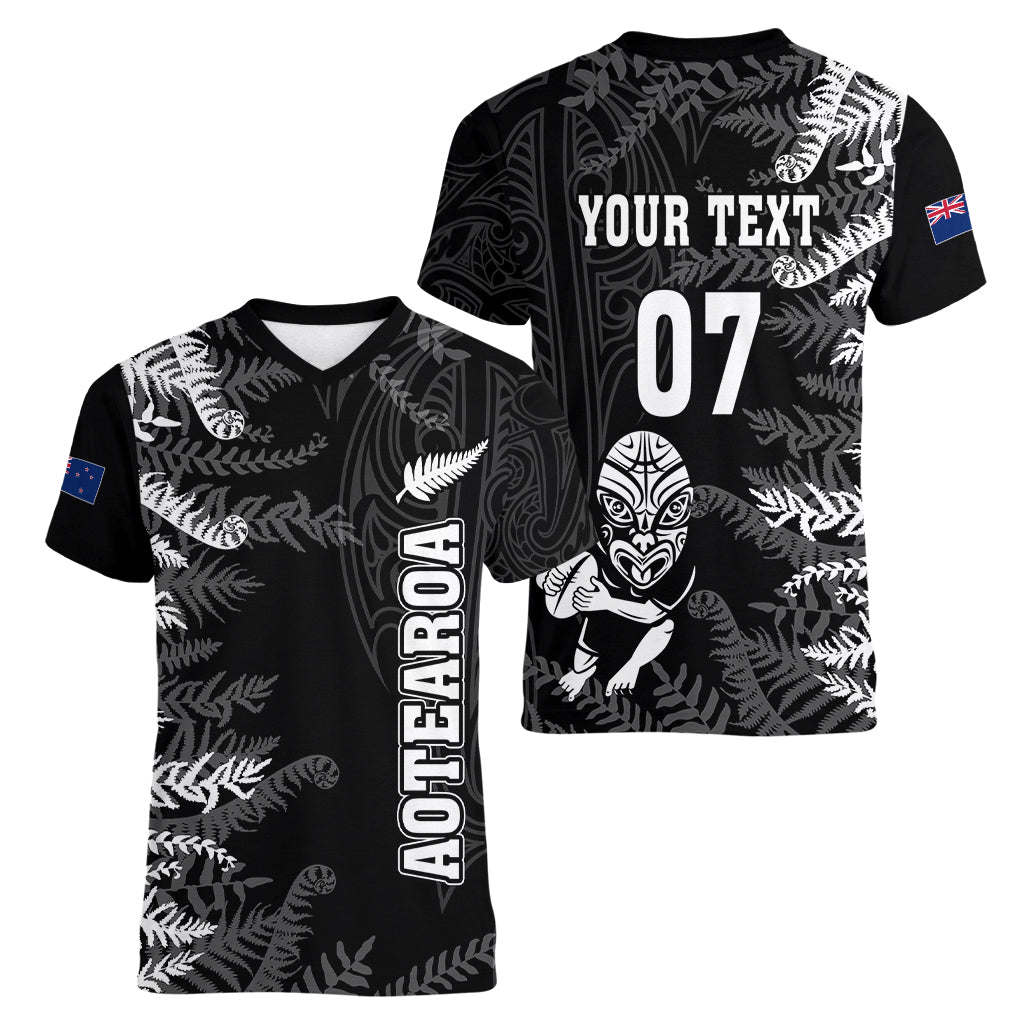 Personalised New Zealand Rugby Women V Neck T Shirt Silver Fern Basic 2023 World Cup - Wonder Print Shop