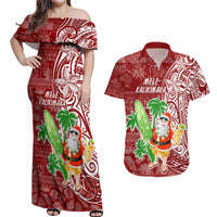Hawaii Christmas Mele Kalikimaka Couples Matching Off Shoulder Maxi Dress and Hawaiian Shirt Santa Claus LT7 - Wonder Print Shop