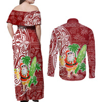 Hawaii Christmas Mele Kalikimaka Couples Matching Off Shoulder Maxi Dress and Long Sleeve Button Shirt Santa Claus LT7 - Wonder Print Shop