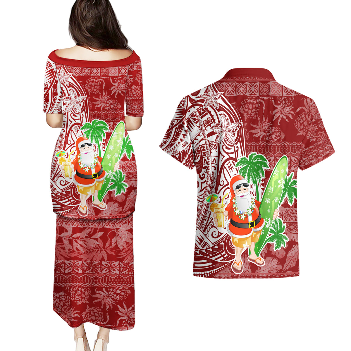Hawaii Christmas Mele Kalikimaka Couples Matching Puletasi Dress and Hawaiian Shirt Santa Claus LT7 - Wonder Print Shop