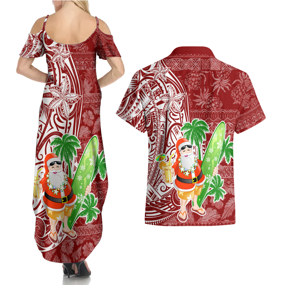 Hawaii Christmas Mele Kalikimaka Couples Matching Summer Maxi Dress and Hawaiian Shirt Santa Claus LT7 - Wonder Print Shop