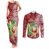 Hawaii Christmas Mele Kalikimaka Couples Matching Tank Maxi Dress and Long Sleeve Button Shirt Santa Claus LT7 - Wonder Print Shop