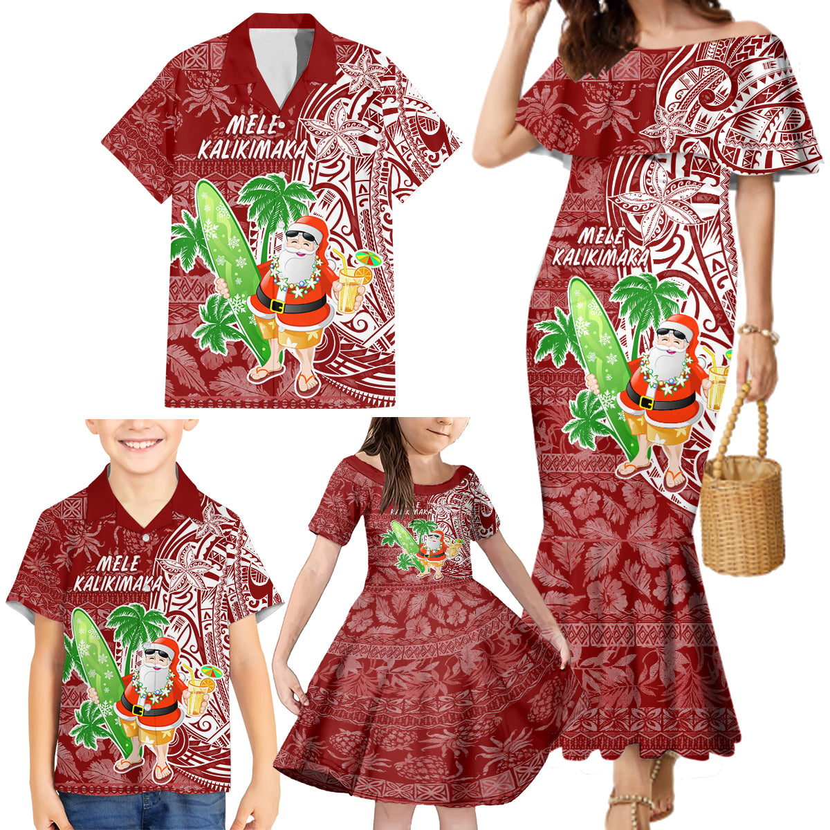Hawaii Christmas Mele Kalikimaka Family Matching Mermaid Dress and Hawaiian Shirt Santa Claus LT7 - Wonder Print Shop