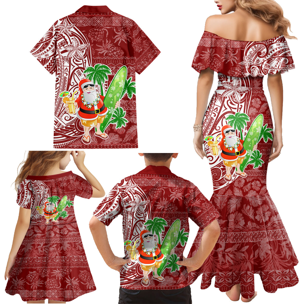 Hawaii Christmas Mele Kalikimaka Family Matching Mermaid Dress and Hawaiian Shirt Santa Claus LT7 - Wonder Print Shop