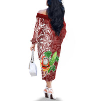 Hawaii Christmas Mele Kalikimaka Family Matching Off Shoulder Long Sleeve Dress and Hawaiian Shirt Santa Claus - Wonder Print Shop