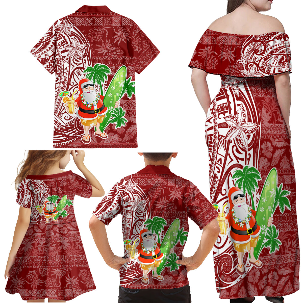 Hawaii Christmas Mele Kalikimaka Family Matching Off Shoulder Maxi Dress and Hawaiian Shirt Santa Claus LT7 - Wonder Print Shop