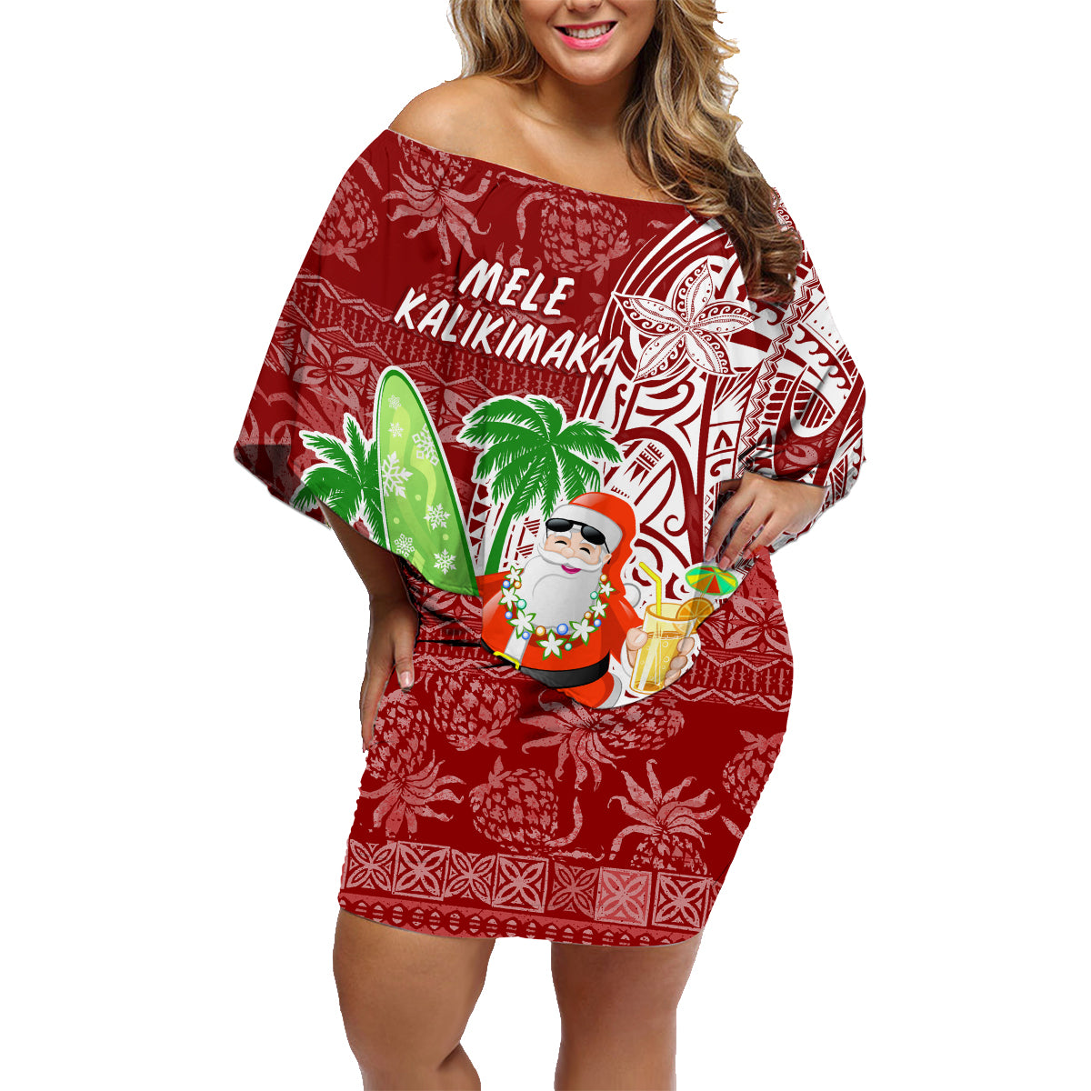 Hawaii Christmas Mele Kalikimaka Family Matching Off Shoulder Short Dress and Hawaiian Shirt Santa Claus LT7 - Wonder Print Shop